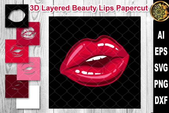 3D Layered Papercut Woman Lips Clipart for Crafts and Graphics