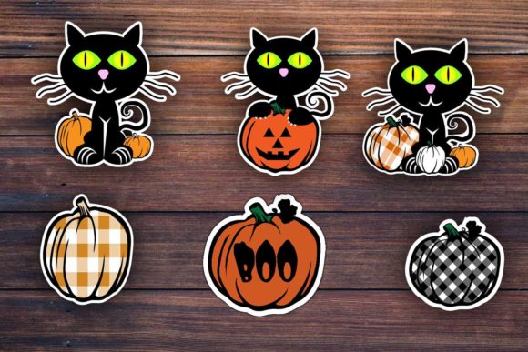 Black Cat and Pumkins Set for Halloween Crafts and Graphics