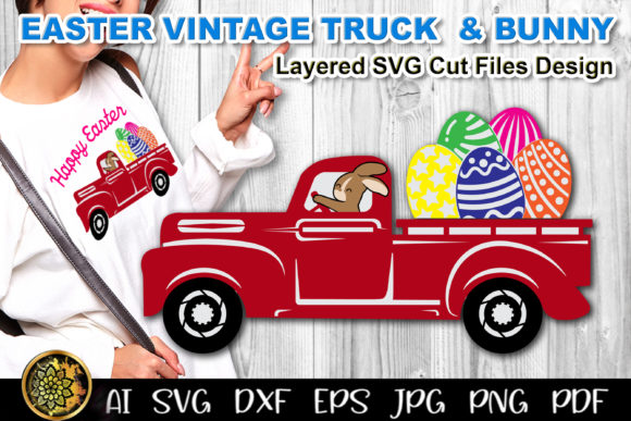 Easter Eggs Bunny Red Vintage Truck Graphics