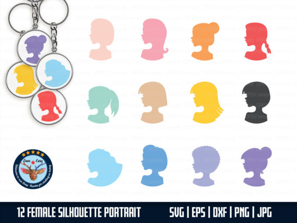 Keychain Female Silhouette Portrait for Crafts and Graphics